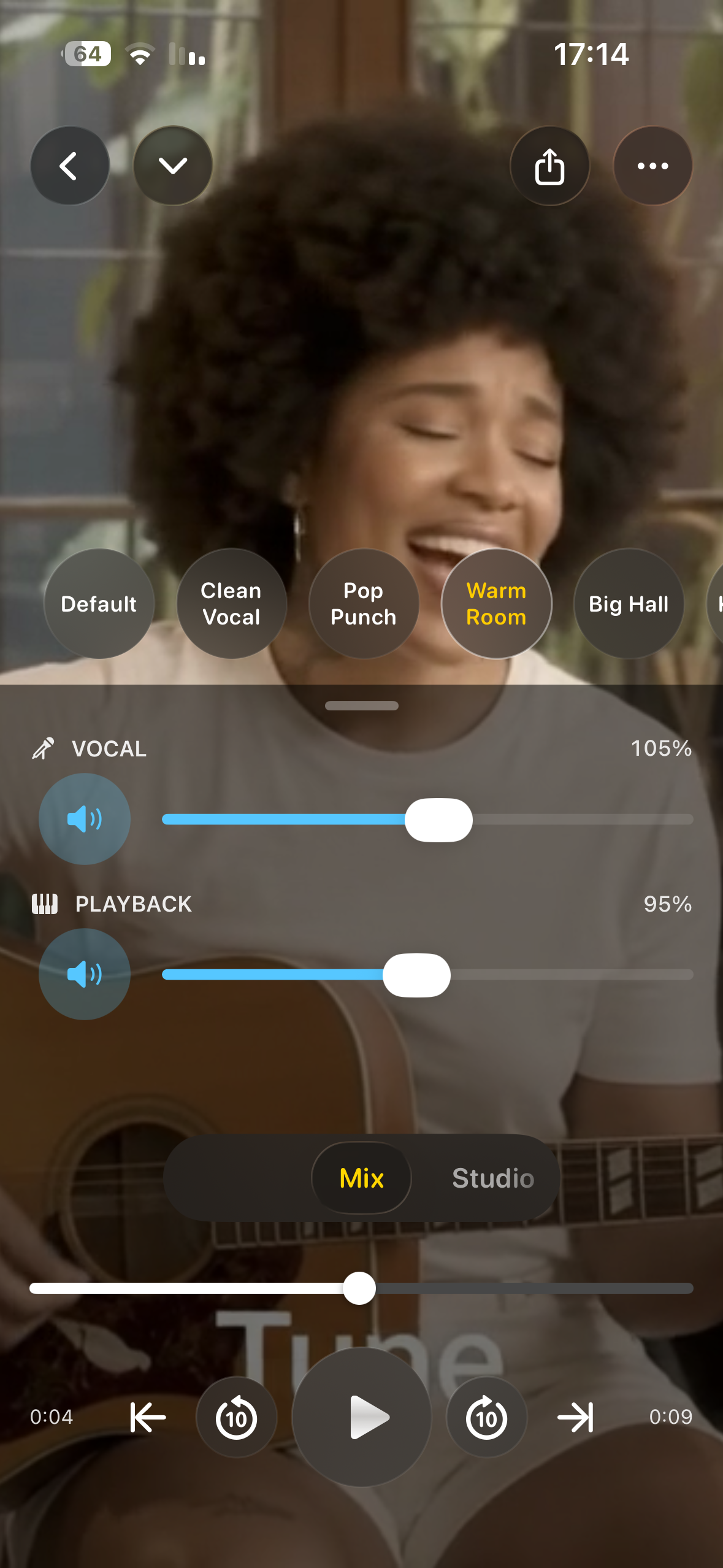 The mix on iPhone, with the vocal and the playback ready to leave the session.