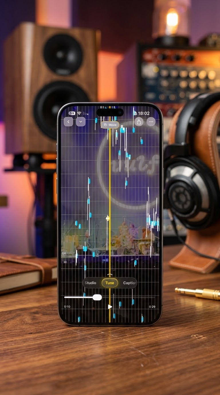 The Tune screen on an iPhone, with pitch notes over the performance.